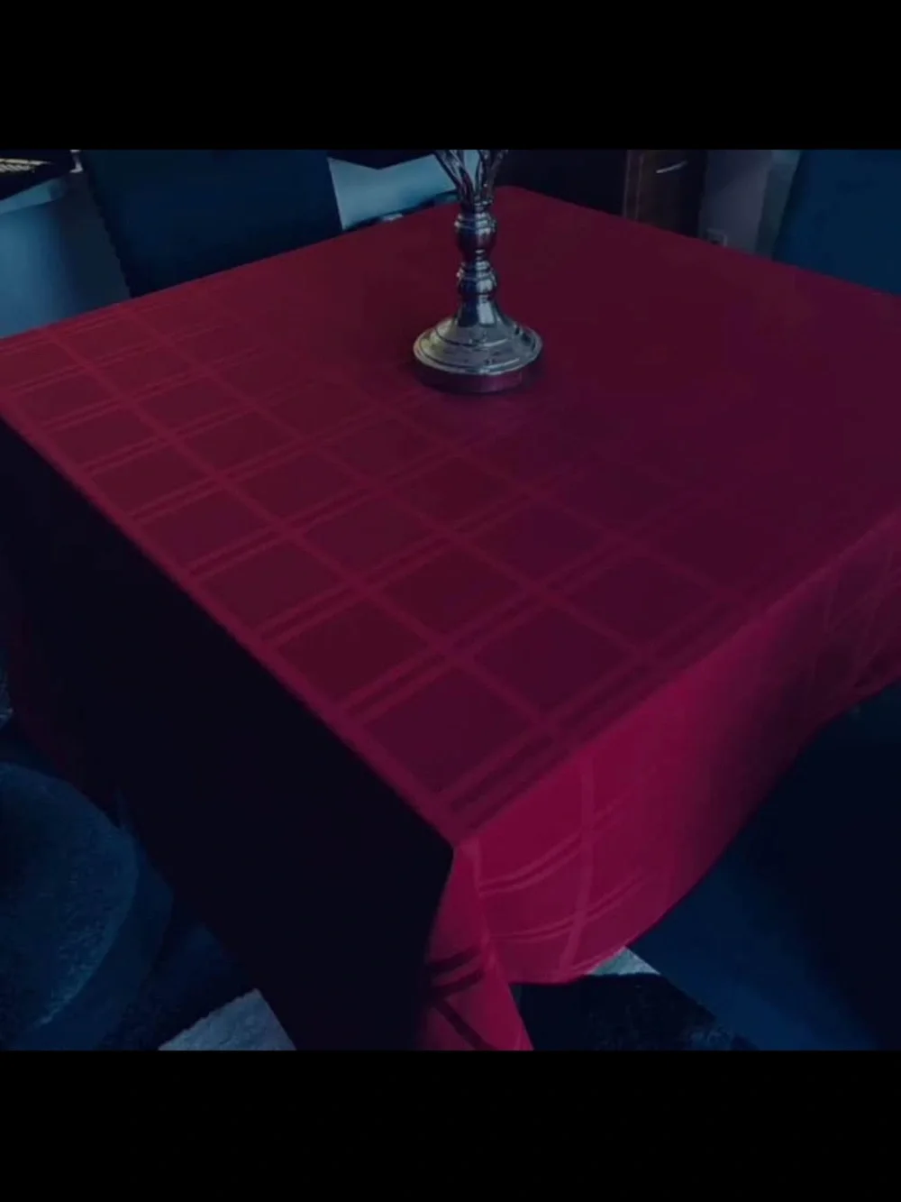 Deep Red Square-Pattern Dining Tablecloth - Unbranded 117” by 60”